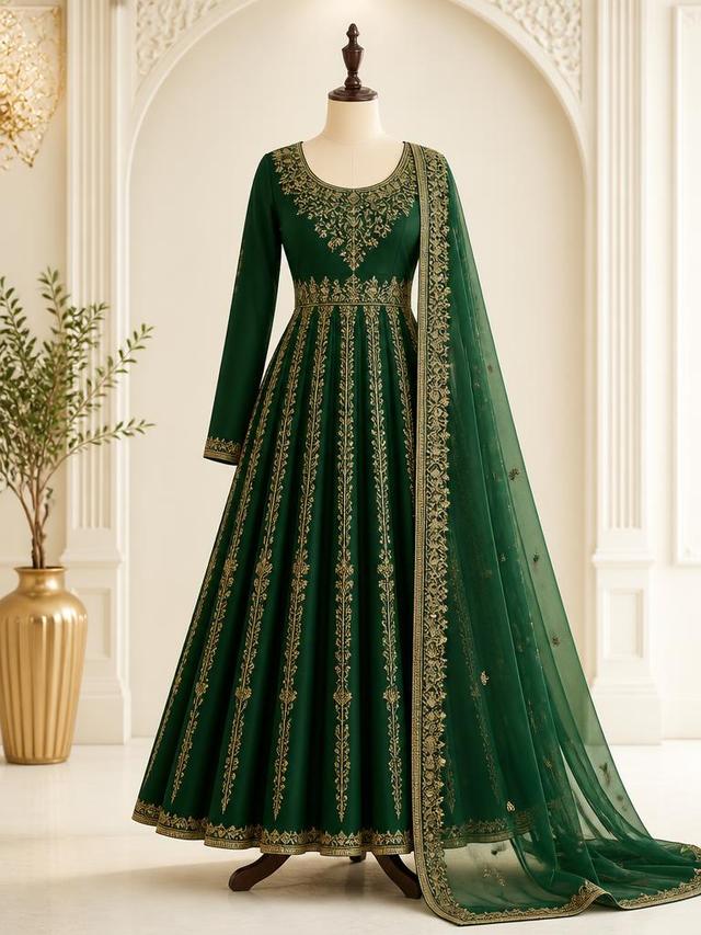 Emerald Silk Anarkali Suit — Dresses